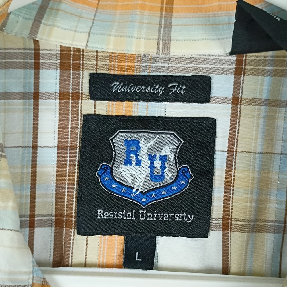 Resistol University‎ Pearl Snap Shirt Mens L Orange Plaid Western Cowboy Cotton - Picture 3 of 12